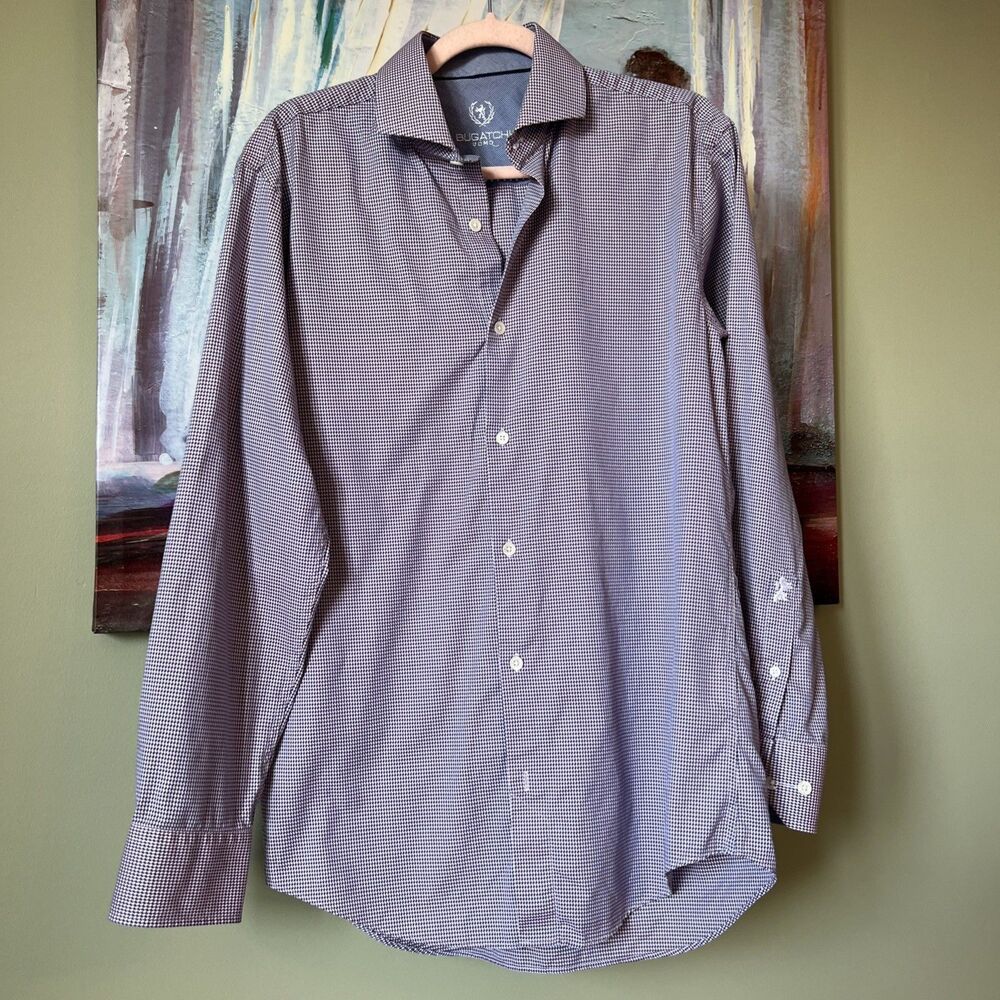 BUGATCHI 15 32/33 Men's Long Sleeve Button Down Blue Purple EXCELLENT